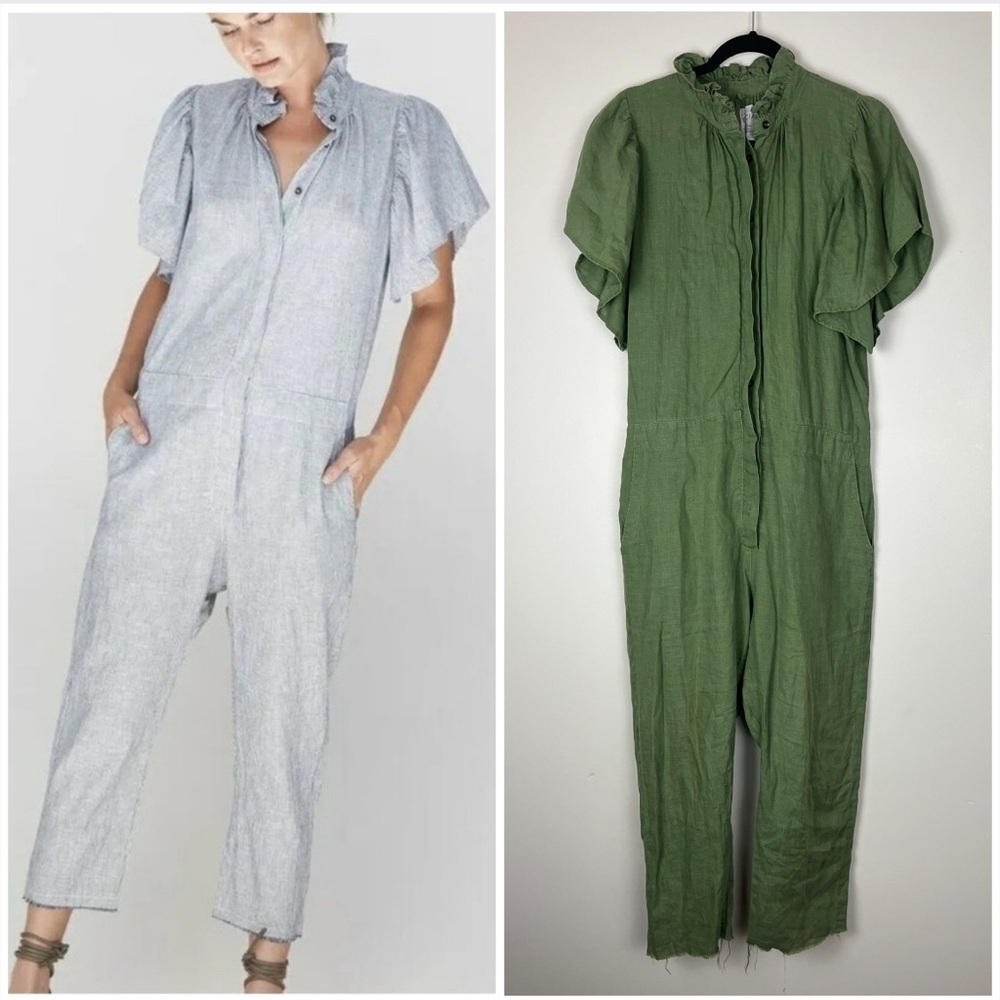ACACIA Donny Linen Jumpsuit in Green size Medium